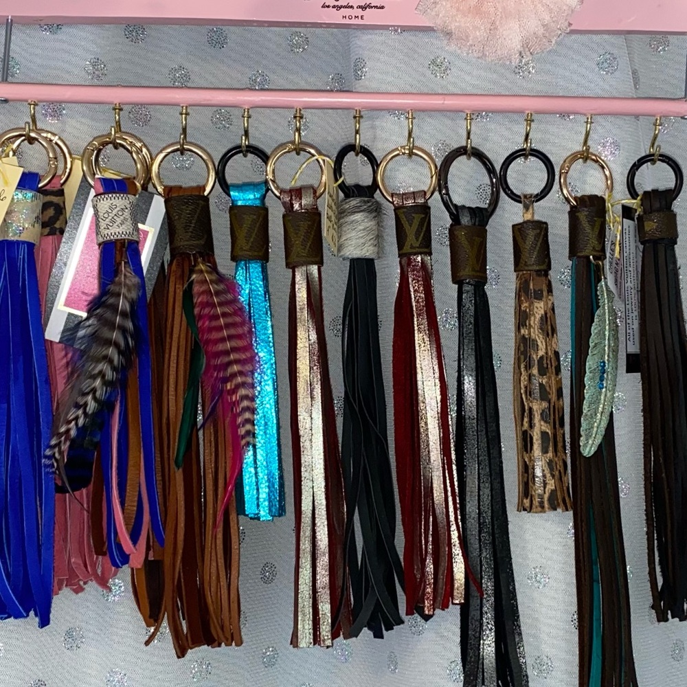 Foxtail and leather bag tassels